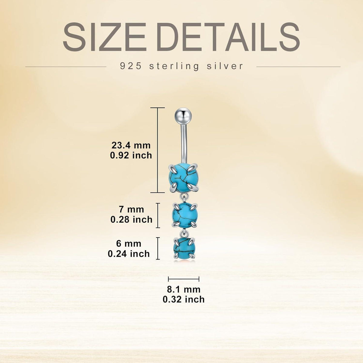 Türkis Bauchnabelring 925 Silber 3 Steine Boho Geschenk für Frauen