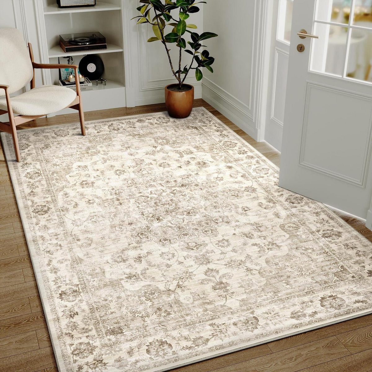 Vintage Teppich Beige 160x230cm - Waschbarer Wohnzimmerteppich