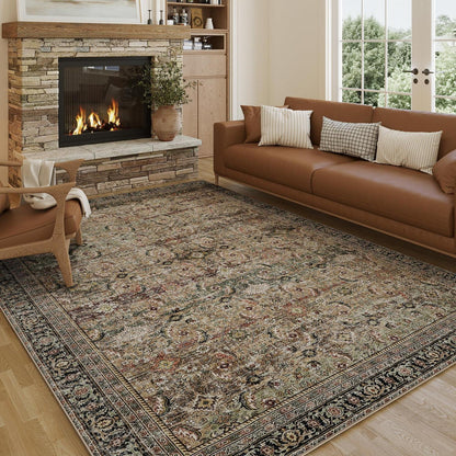 Vintage Teppich Braun/Bunt 200x300cm – Waschbarer Retro Wohnteppich