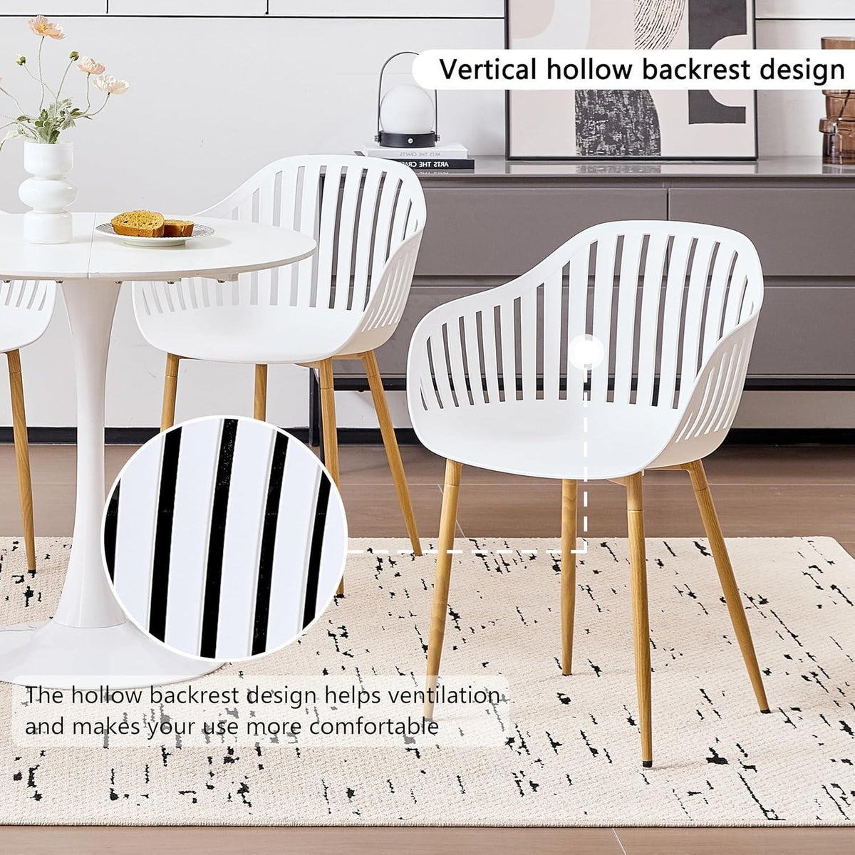 Esszimmerstuhl Set 4er – Weiß, mit Armlehnen & Durchbruch