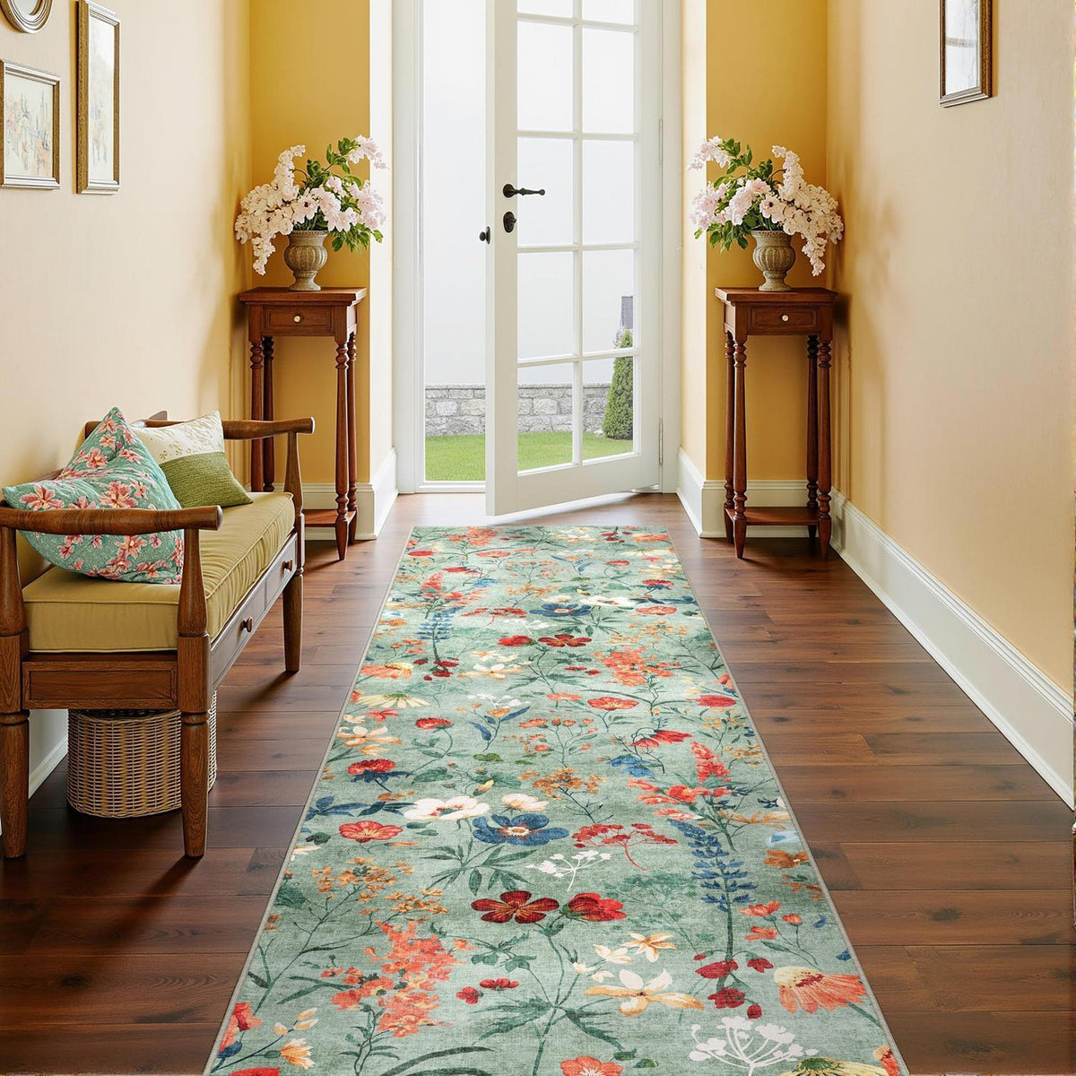 Grüner Läufer Teppich 60x240cm – Waschbar & Rutschfest