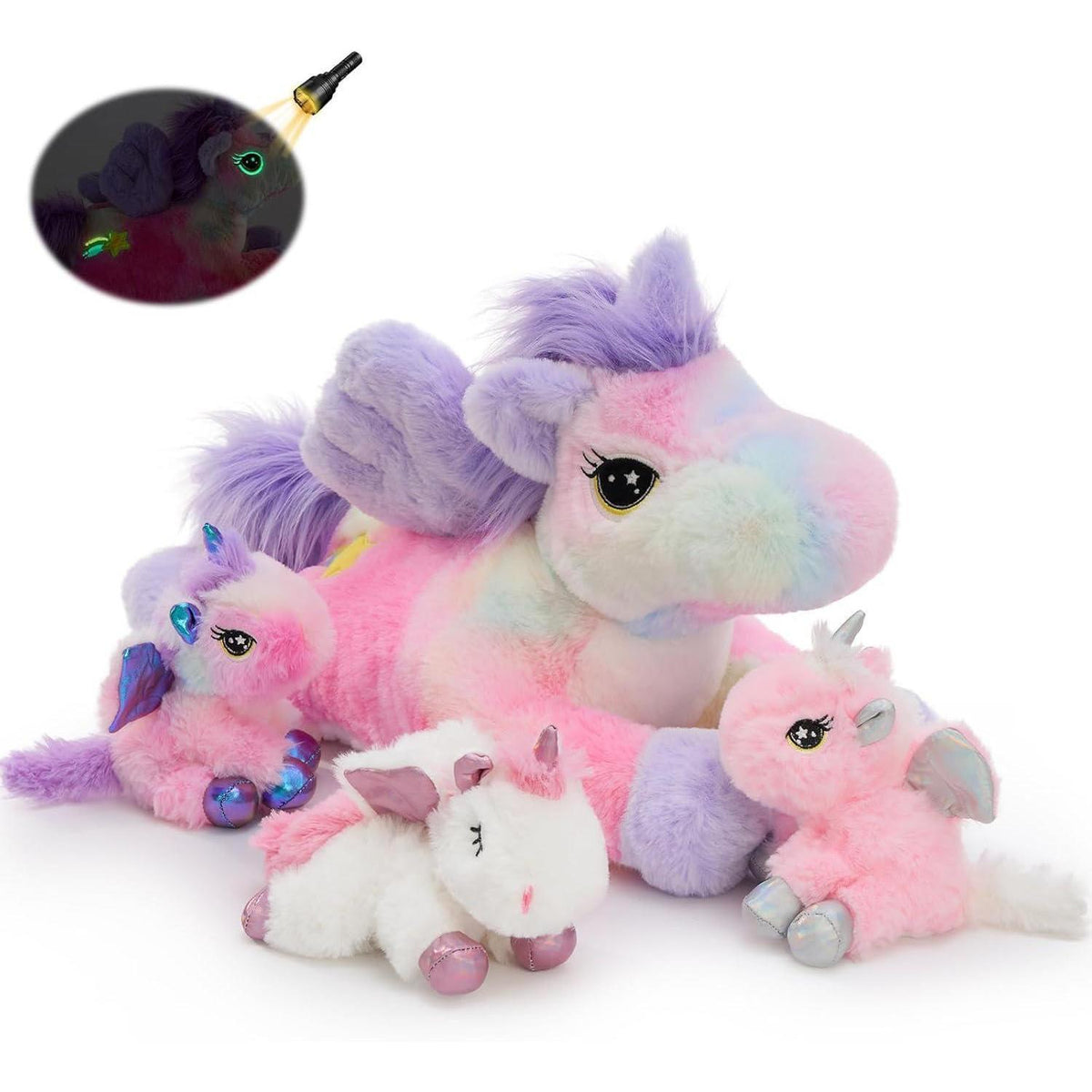 XXL Einhorn Kuscheltier 50cm mit Babys – Leuchtet im Dunkeln