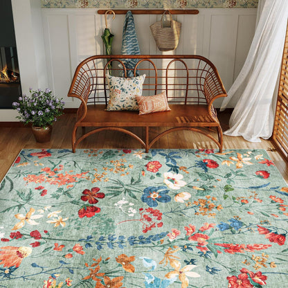 Grüner Wohnzimmerteppich 160x230cm – Waschbarer, Flauschiger Teppich