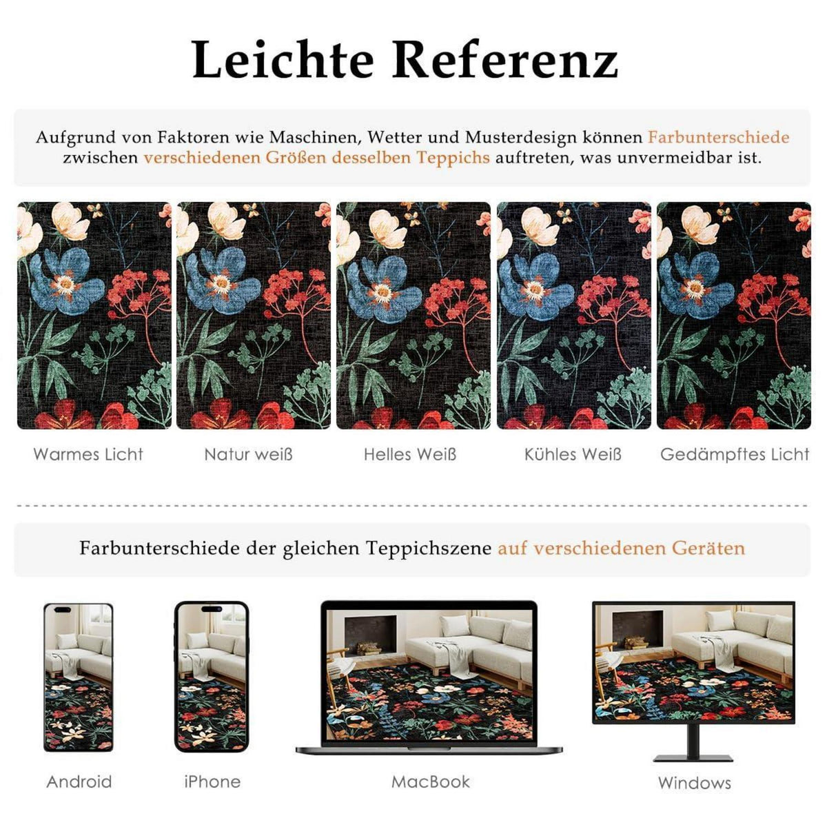Wohnzimmerteppich Schwarz 160x230cm | Waschbarer Rechteck Teppich