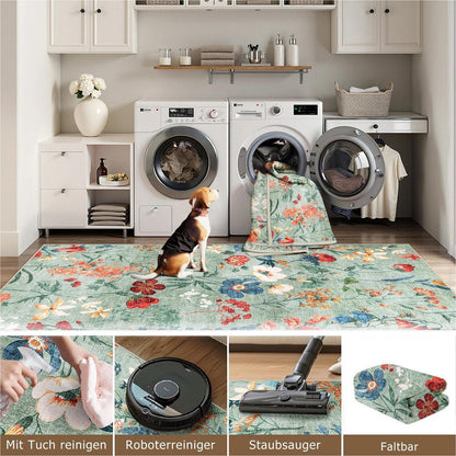 Grüner Wohnteppich 200x300cm – Waschbarer Teppich für Wohnzimmer