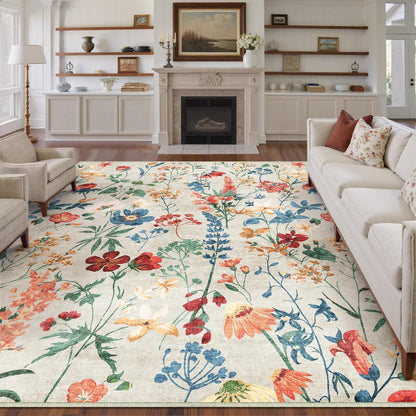 Wohnzimmerteppich 240x300cm Beige – Waschbarer Rechteck Teppich