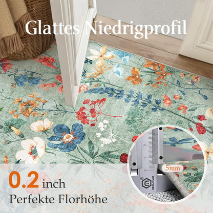 Grüner Wohnzimmerteppich 240x300cm – Waschbarer, Flauschiger Teppich