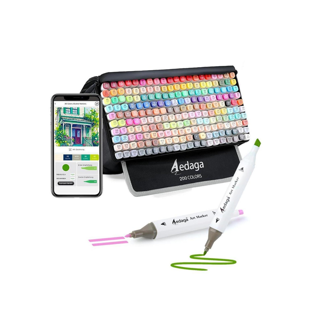 200er Alcohol Marker Set mit App & Ständer-Etui