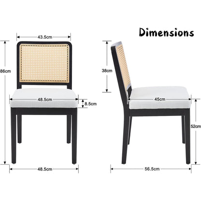 Esszimmerstühle 2er Set Leinen Rattan Retro Holz Schwarz