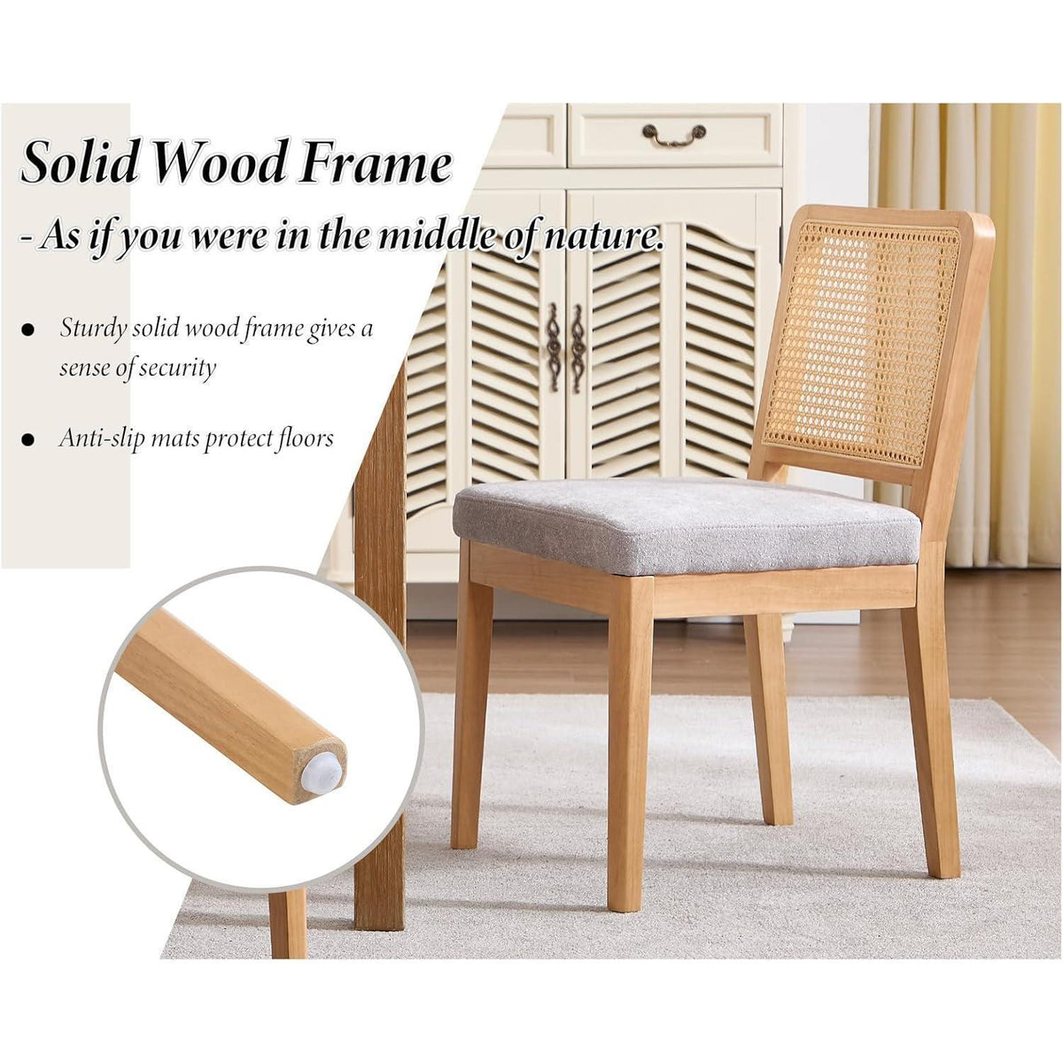 Esszimmerstühle Set 2 Grau Chenille Rattan Holz Retro