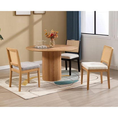 Esszimmerstühle Set 4 – Grau, Chenille & Rattan Retro Stil