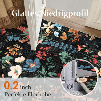 Wohnzimmerteppich 200x300cm Schwarz Grau Waschbarer Teppich Rechteckig
