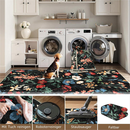 Wohnzimmerteppich 200x300cm Schwarz Grau Waschbarer Teppich Rechteckig