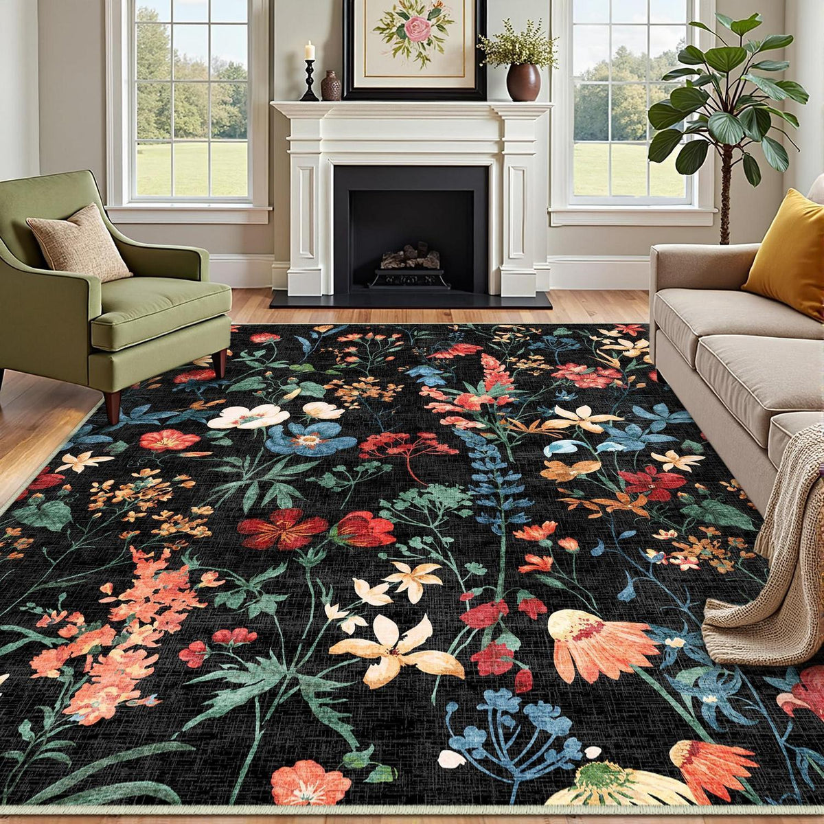 Wohnzimmerteppich 200x300cm Schwarz Grau Waschbarer Teppich Rechteckig