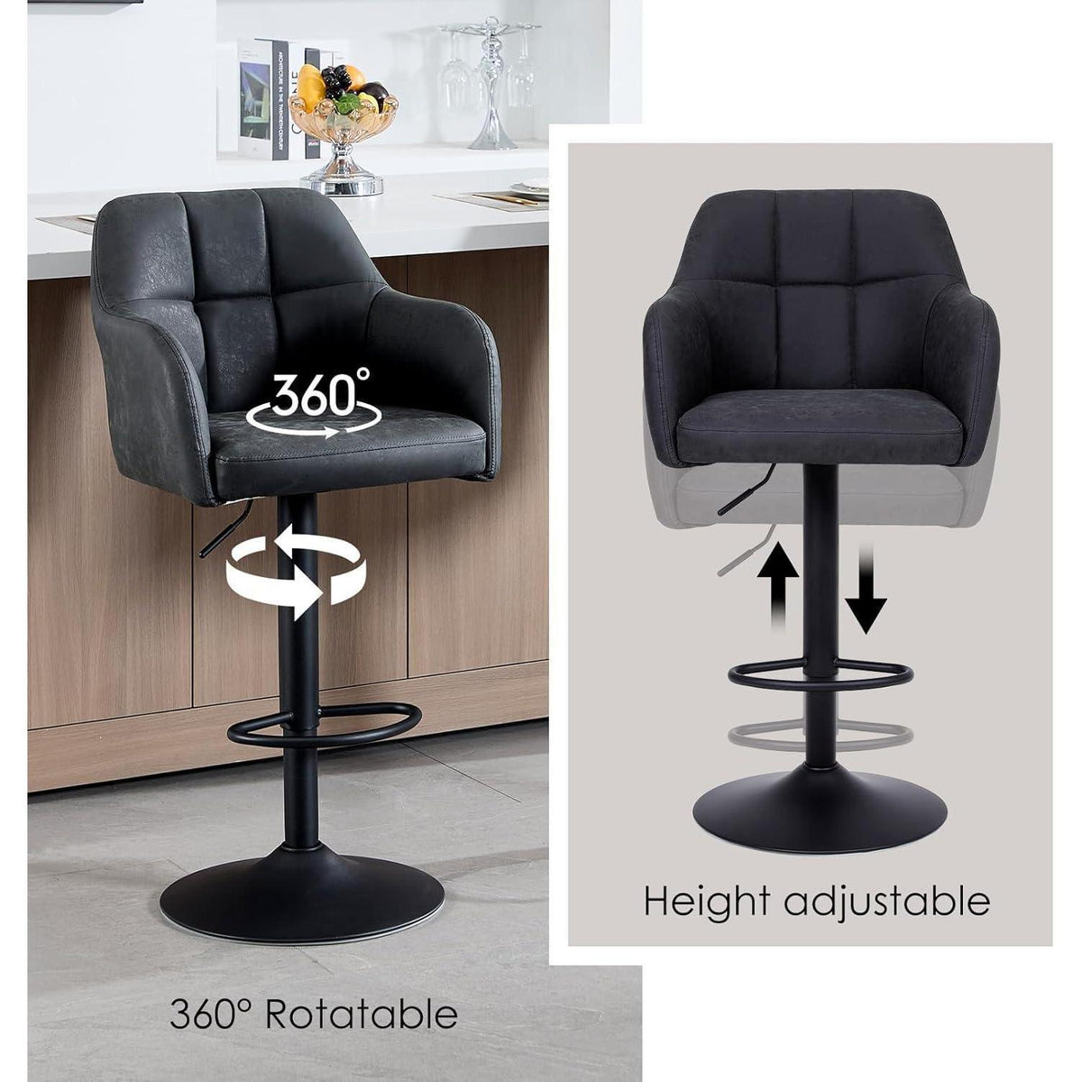 Moderner Barhocker 4er Set, höhenverstellbar & gepolstert in Lederoptik