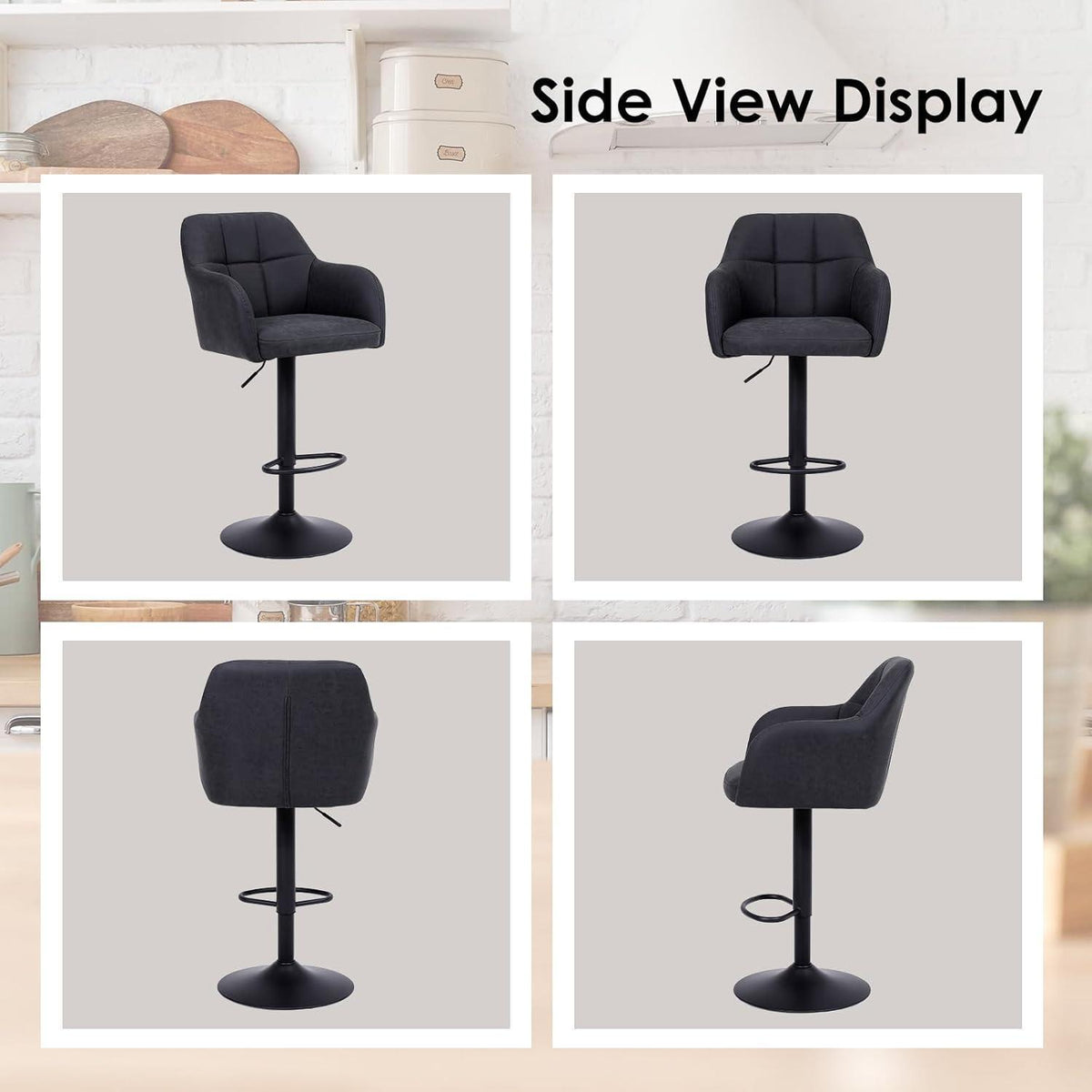 Moderner Barhocker 4er Set, höhenverstellbar & gepolstert in Lederoptik