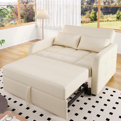 Zweisitzer Sofa mit Schlaffunktion – Beige Linienstoff