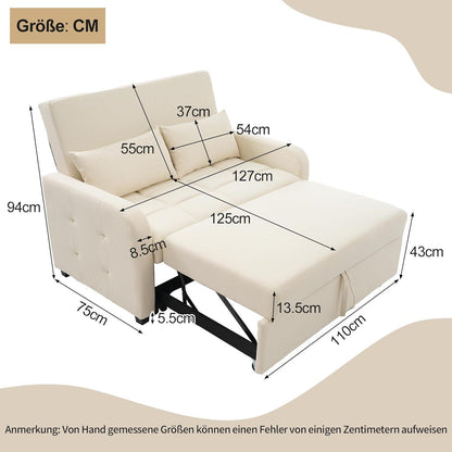 Zweisitzer Sofa mit Schlaffunktion – Beige Linienstoff