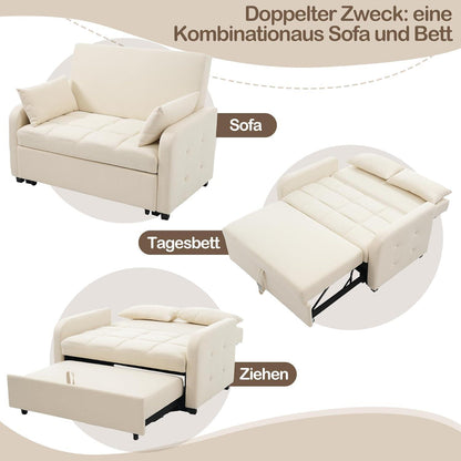 Zweisitzer Sofa mit Schlaffunktion – Beige Linienstoff