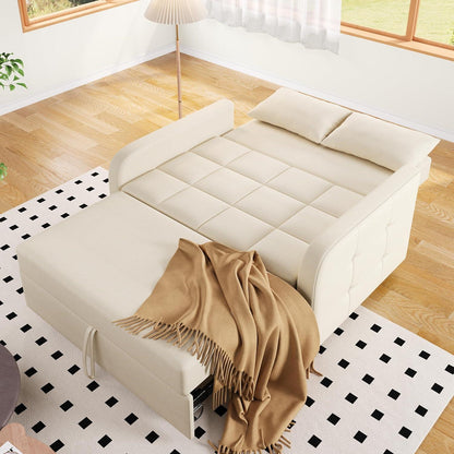 Zweisitzer Sofa mit Schlaffunktion – Beige Linienstoff