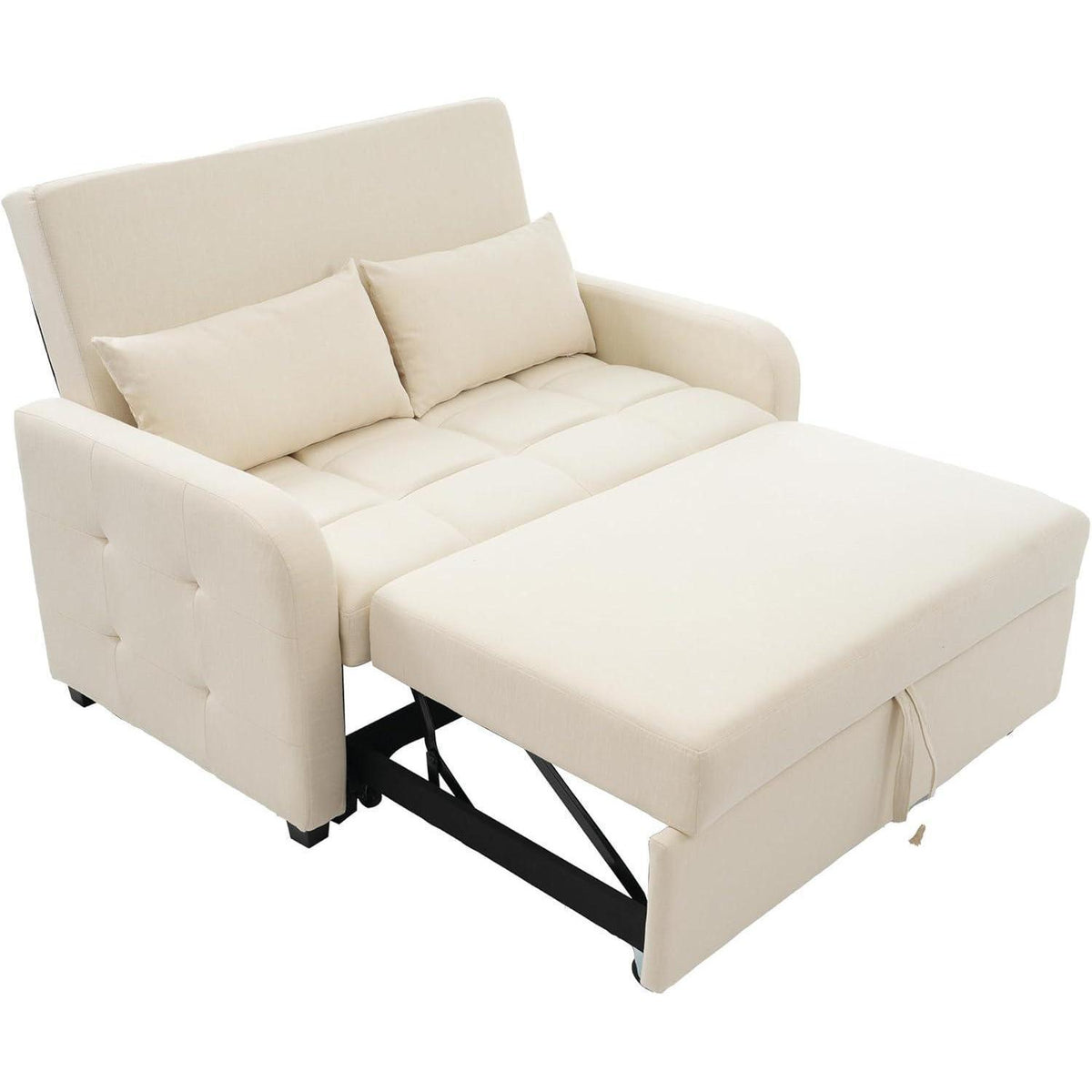 Zweisitzer Sofa mit Schlaffunktion – Beige Linienstoff