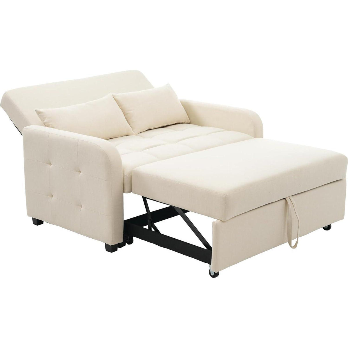 Zweisitzer Sofa mit Schlaffunktion – Beige Linienstoff