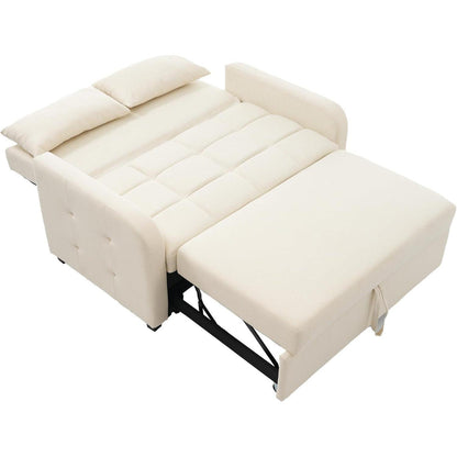 Zweisitzer Sofa mit Schlaffunktion – Beige Linienstoff