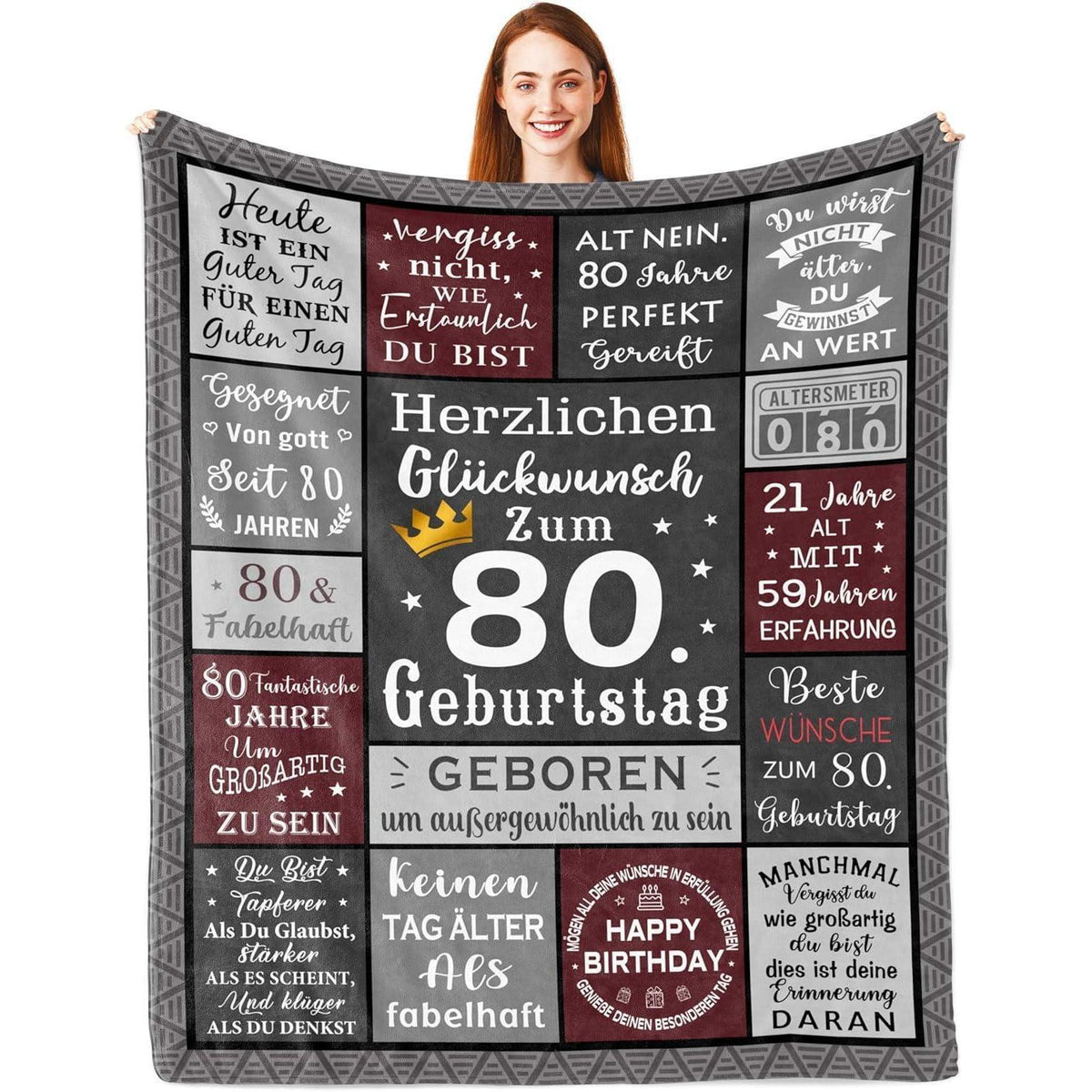 80. Geburtstag Geschenk für Mann - Kuschelige Decke 150x130cm