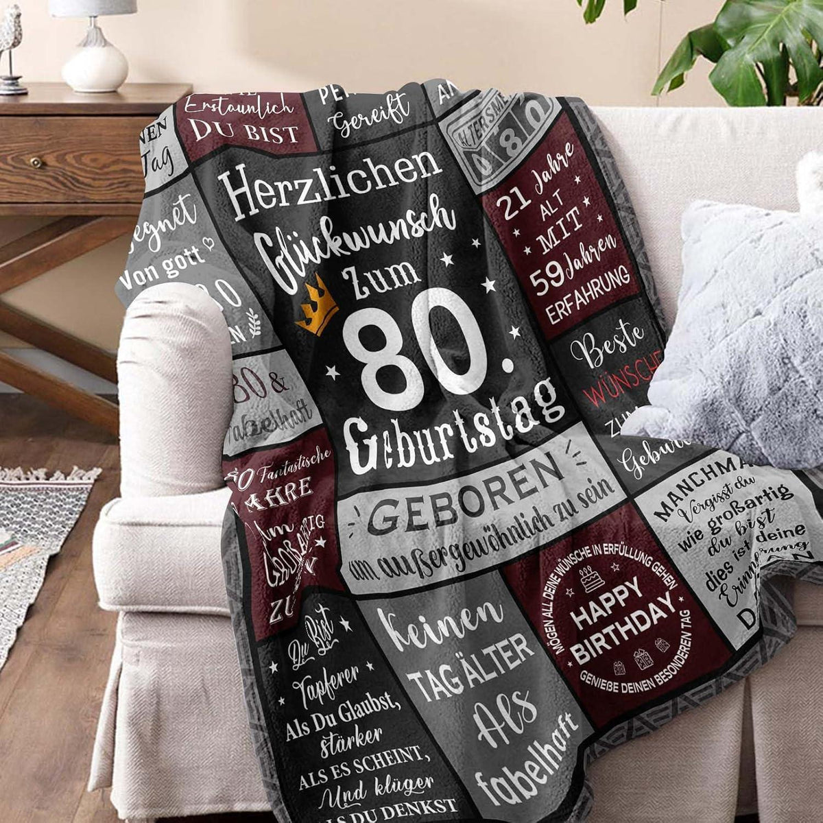 80. Geburtstag Geschenk für Mann - Kuschelige Decke 150x130cm