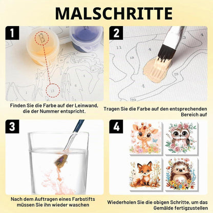 Malen nach Zahlen Tiere – 4er Set mit Rahmen für Kinder