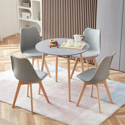 Esszimmergruppe Grau: Runder Tisch (80cm) + 4 Stühle