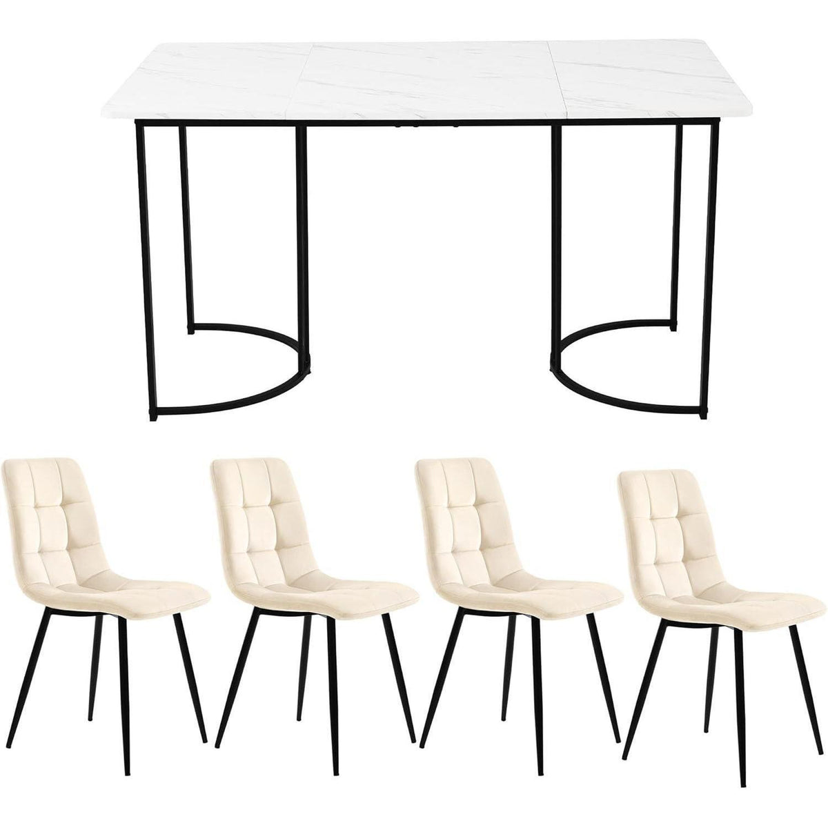 Moderne Essgruppe (5-tlg) mit Samtstühlen 140x80cm