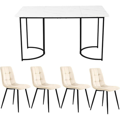 Moderne Essgruppe (5-tlg) mit Samtstühlen 140x80cm