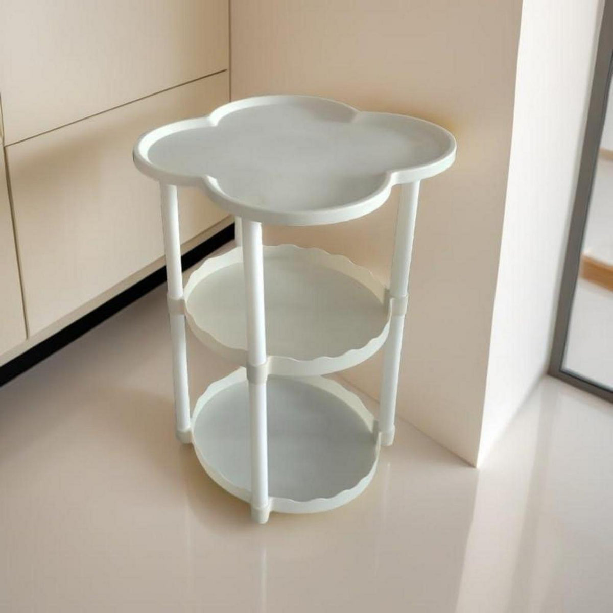 Weißer Beistelltisch 34 cm rund für Schlafzimmer und Wohnzimmer