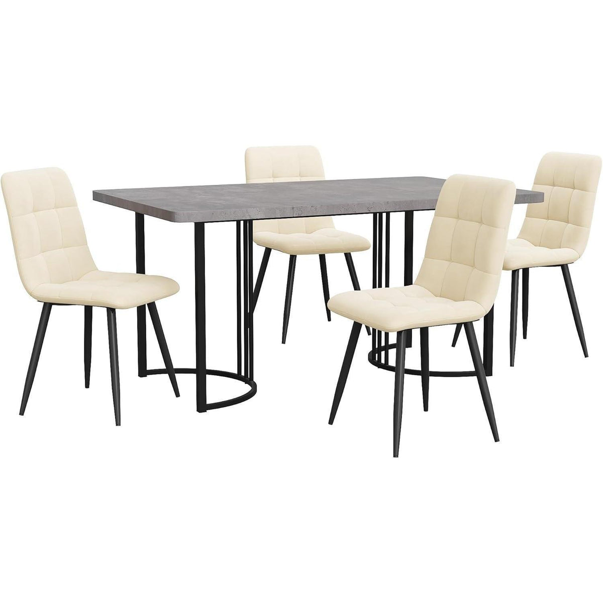 Moderne Essgruppe (5-tlg) mit Samtstühlen Grau & Schwarz