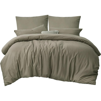 Bettwäsche-Set 220x240cm Taupe Mikrofaser mit Reißverschluss