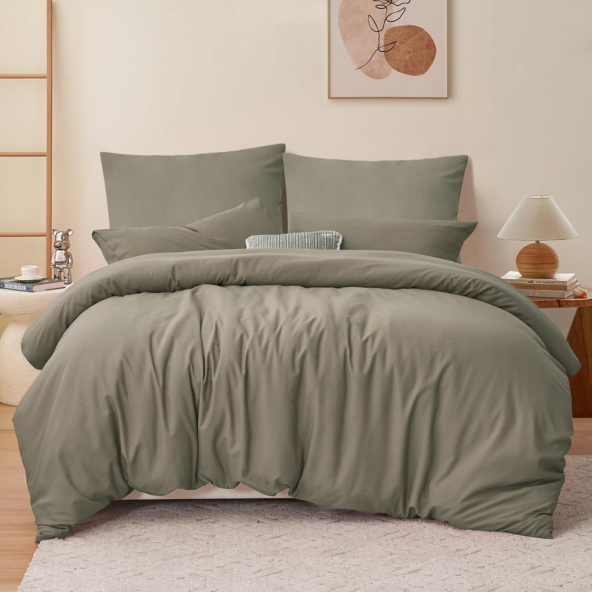 Bettwäsche-Set 220x240cm Taupe Mikrofaser mit Reißverschluss