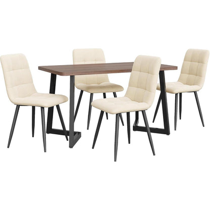 Essgruppe 5-tlg. Modern mit Walnuss Tisch & Samtstühlen
