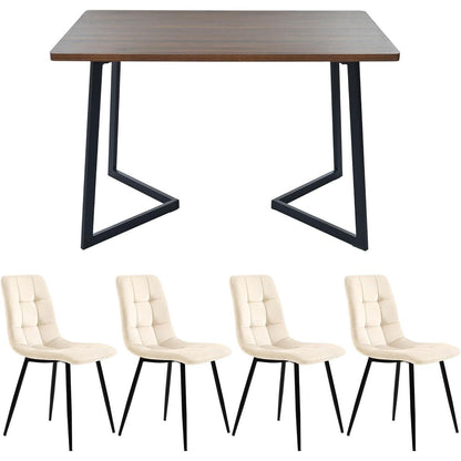Essgruppe 5-tlg. Modern mit Walnuss Tisch & Samtstühlen