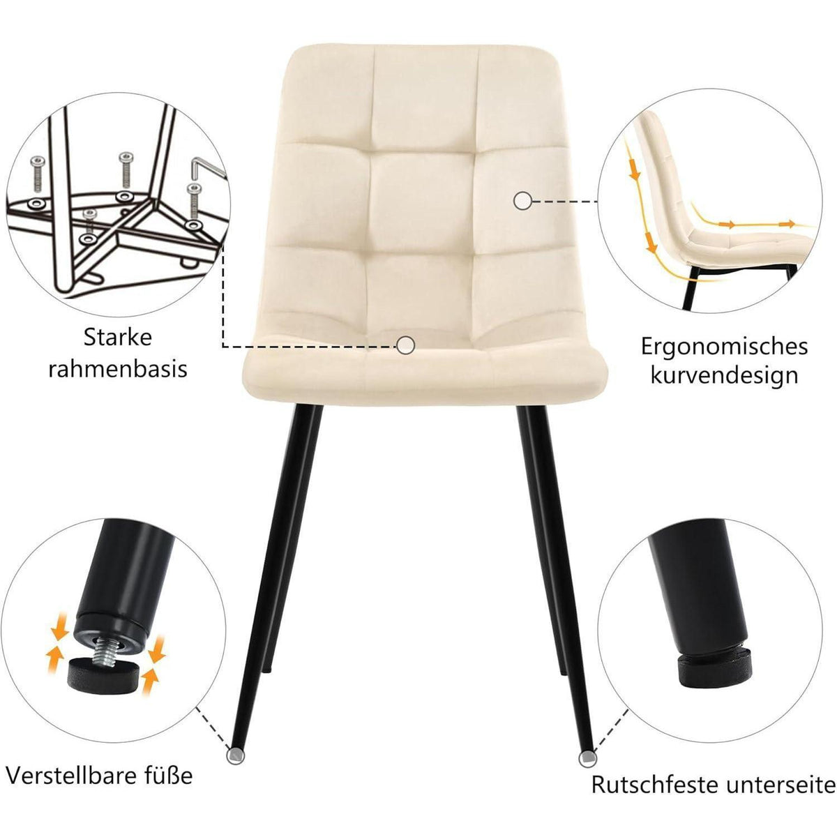 Essgruppe 5-tlg. Modern mit Walnuss Tisch & Samtstühlen