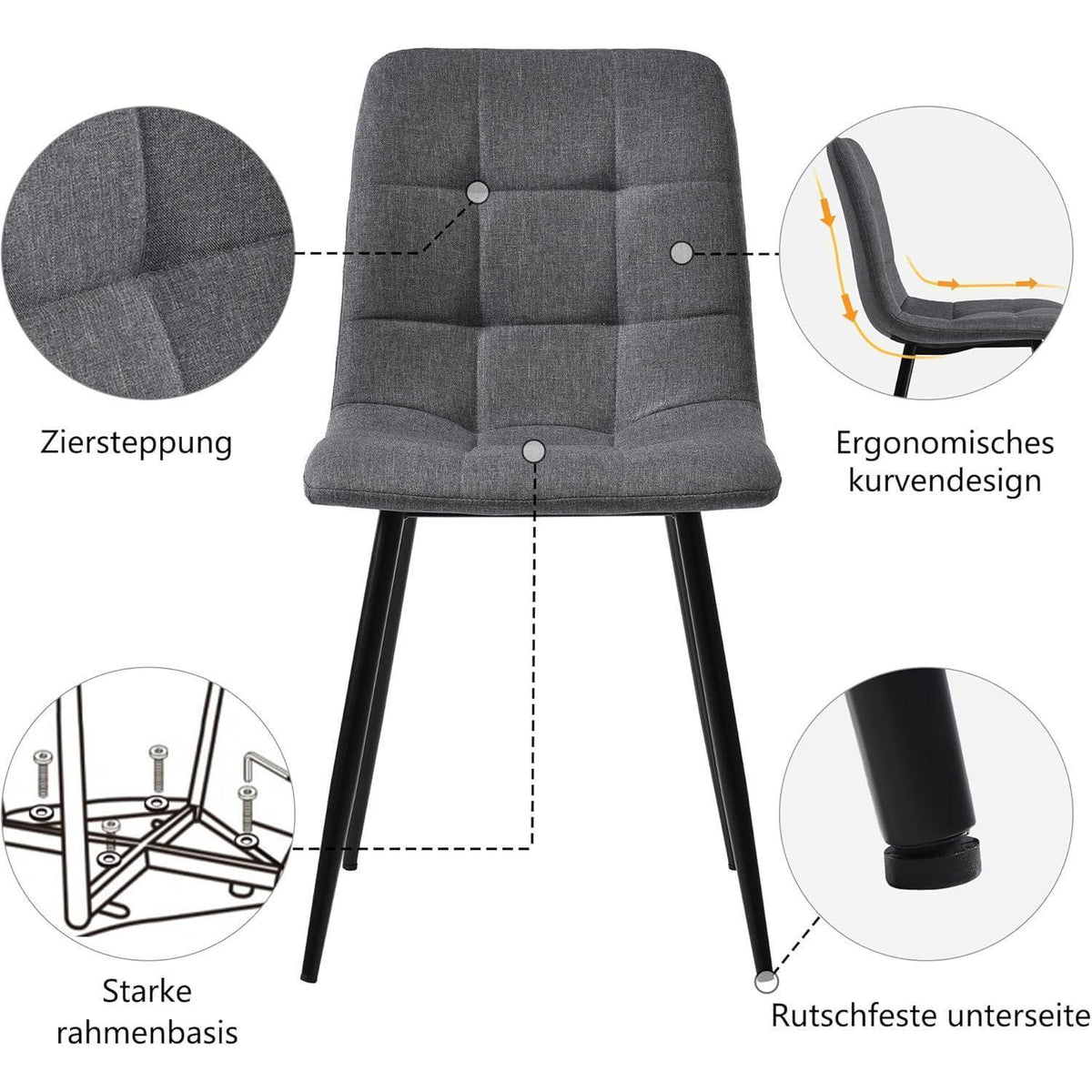 Essgruppe 5-tlg. Modernes Küchentisch-Set mit Leinenstühlen