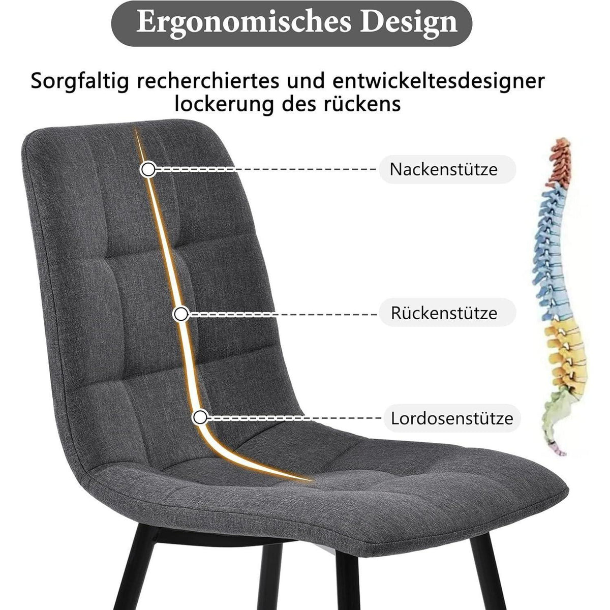 Essgruppe 5-tlg. Modernes Küchentisch-Set mit Leinenstühlen