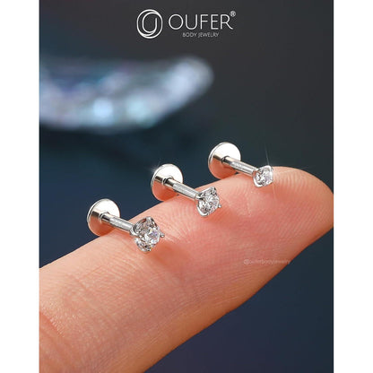 Helix Piercing 925 Silber 16G 6mm mit Zirkonia Innengewinde