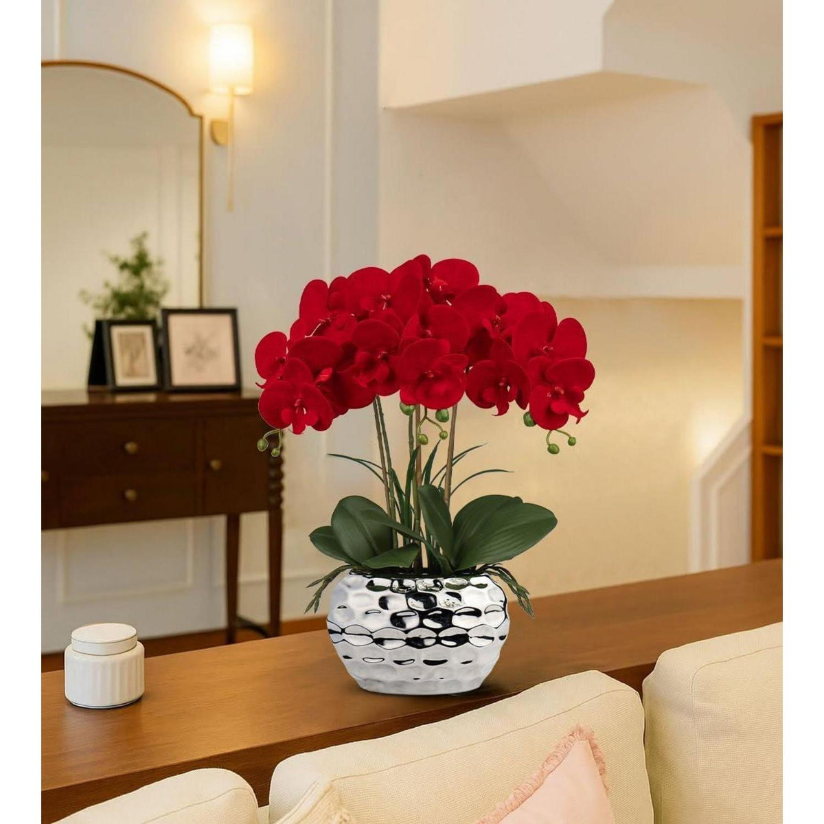 Kunstorchidee Phalaenopsis im Topf – Rot & Dekorativ