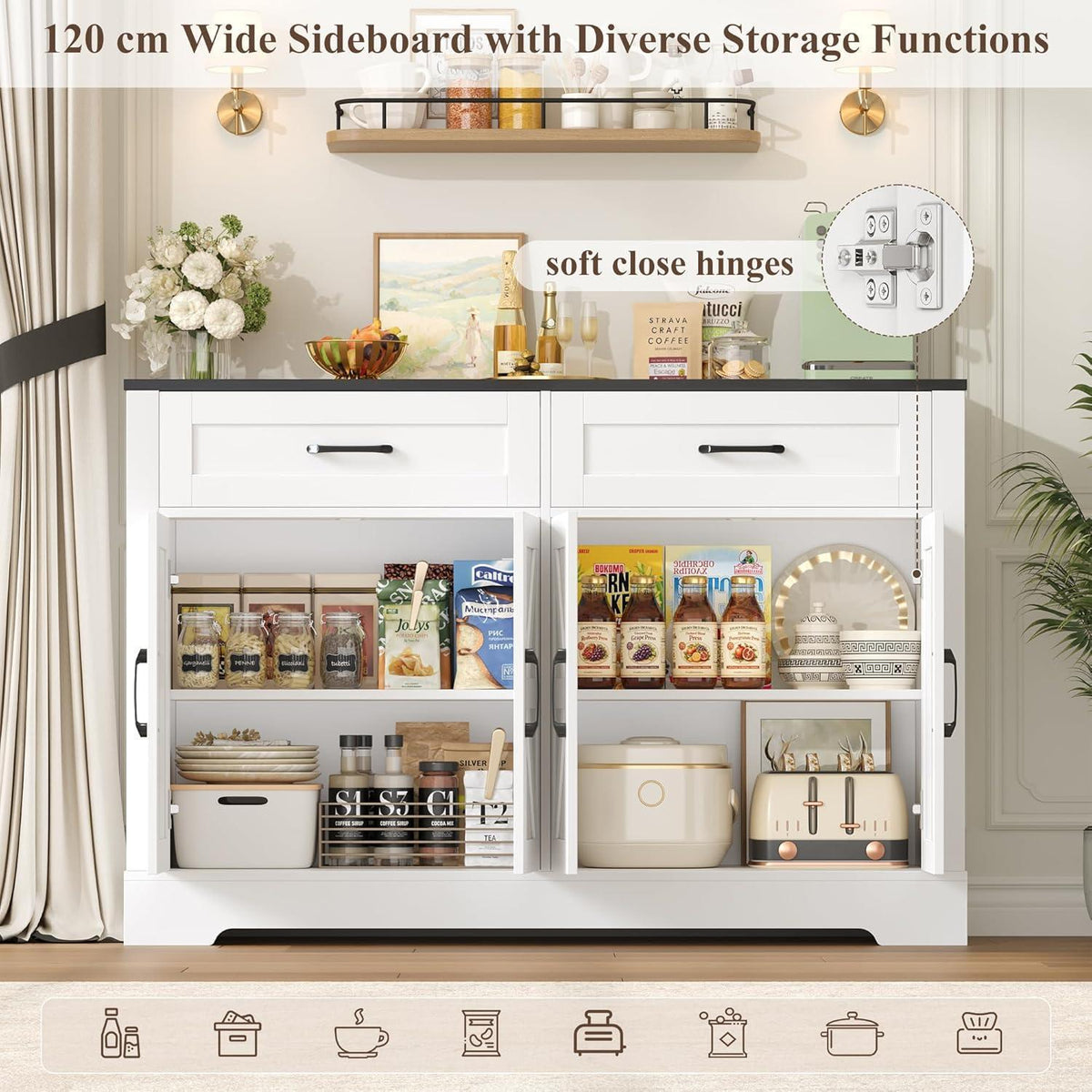Sideboard Küchenbuffet Schwarz Weiß mit Schubladen & Türen