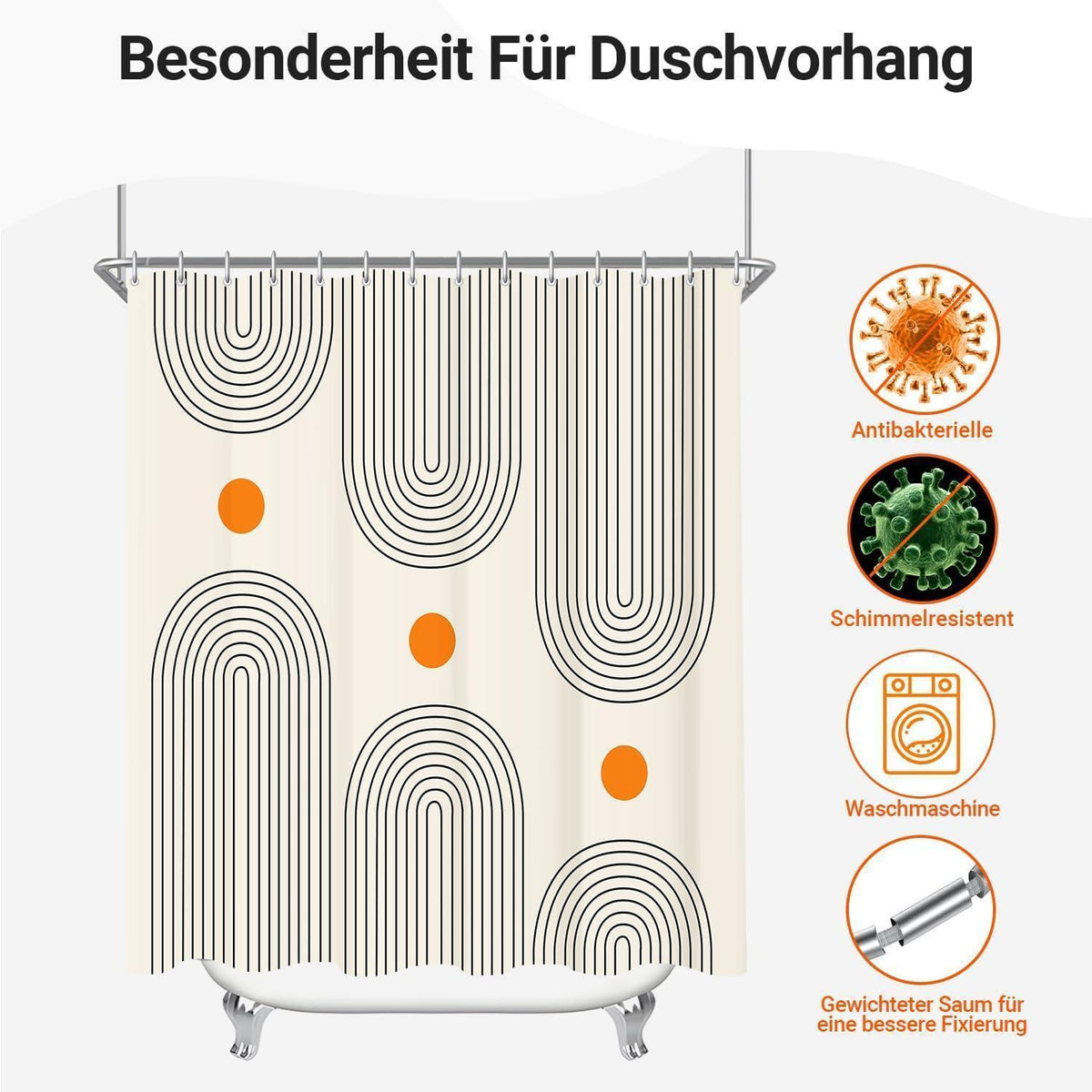 Duschvorhang Set Geometrische Kurve 120x200cm mit Haken