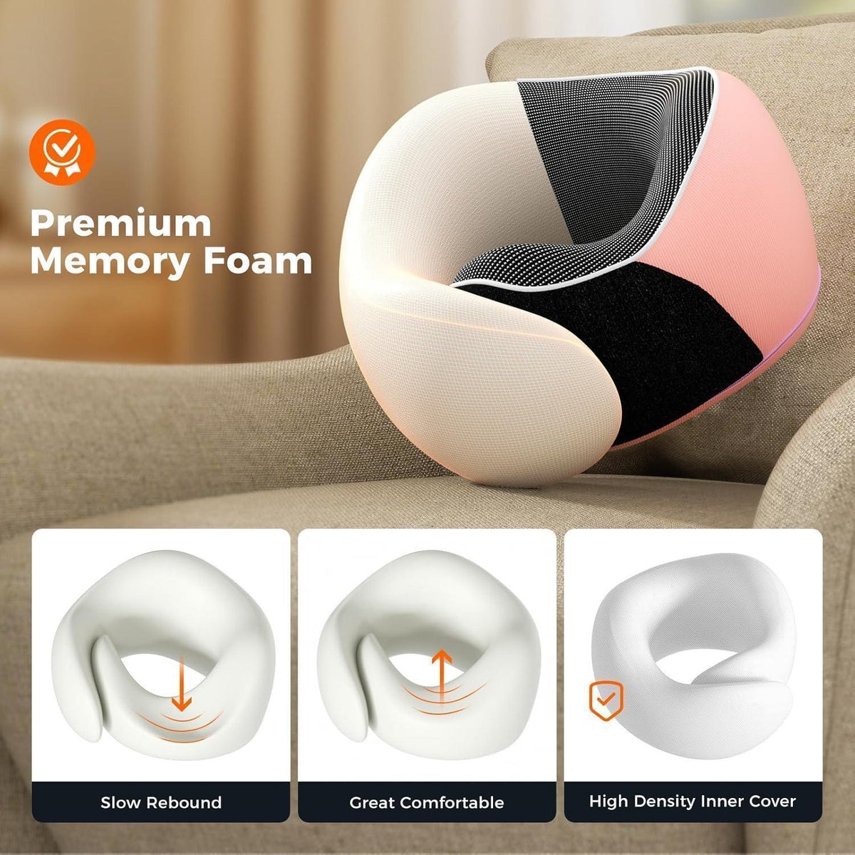 Reisekissen Memory Foam verstellbar mit Zubehör Rosa