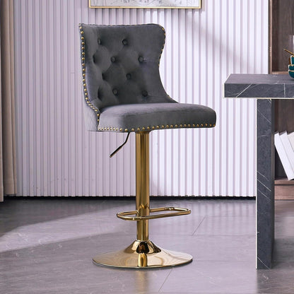 Samt Barhocker Set 4er – Höhenverstellbar, Grau/Gold
