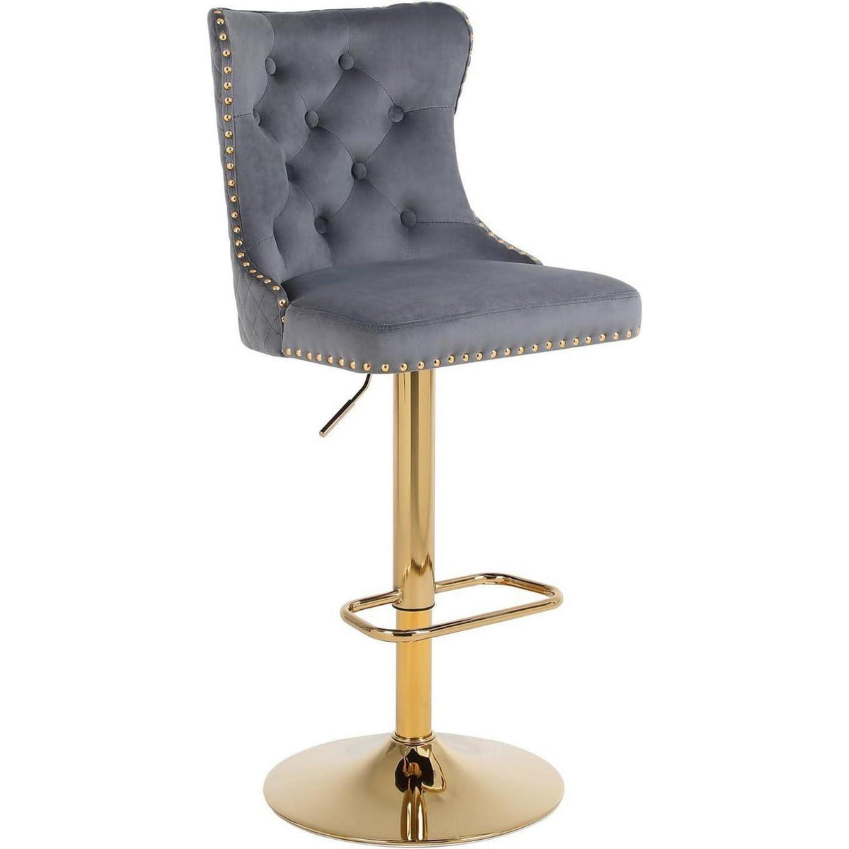 Samt Barhocker Set 4er – Höhenverstellbar, Grau/Gold