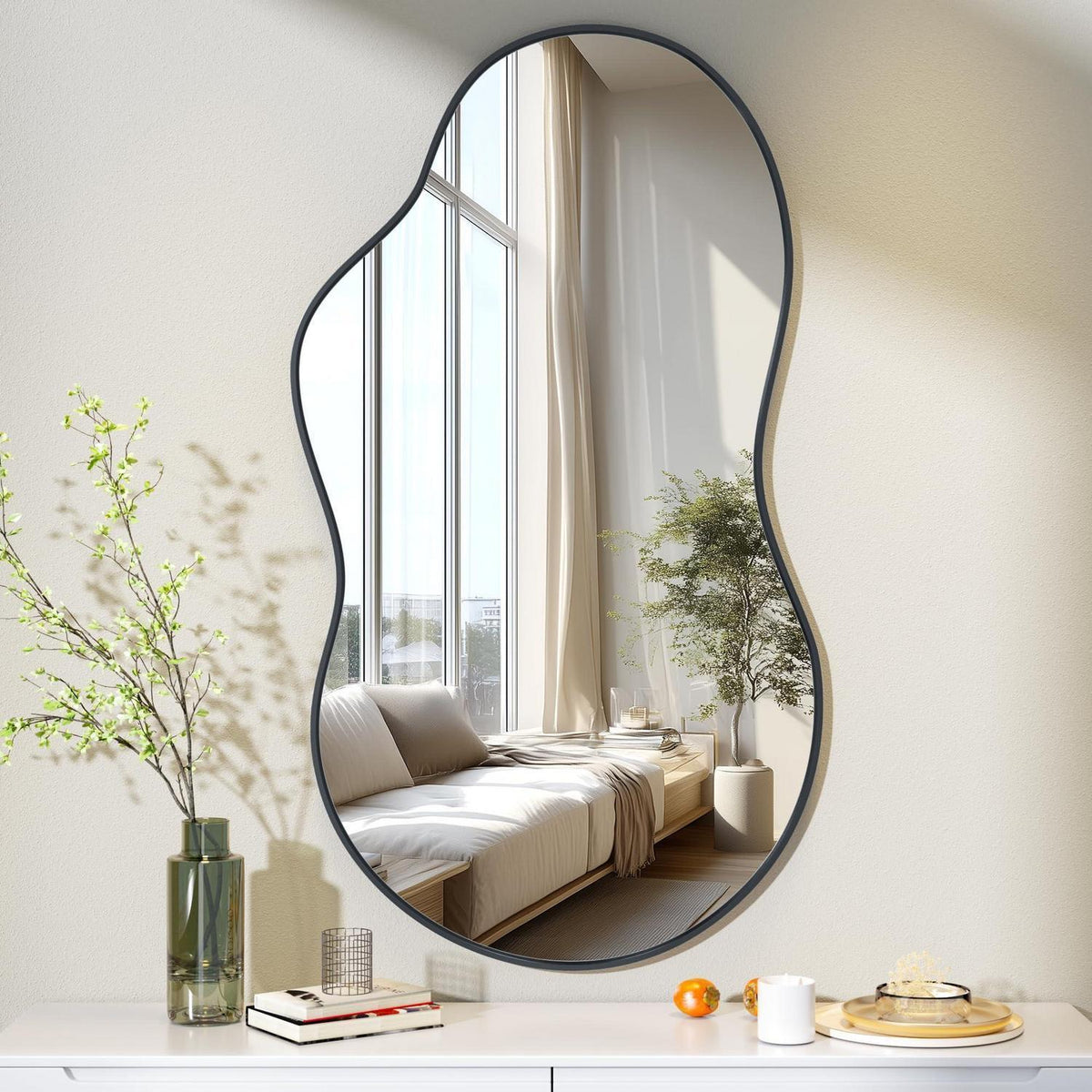 Asymmetrischer Wandspiegel Schwarz 66x116cm – Moderne Wanddekoration